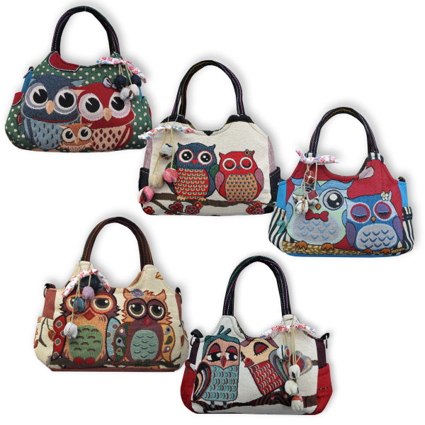 Handtasche mit Eulenpaar/Eulenfamilie Übersicht